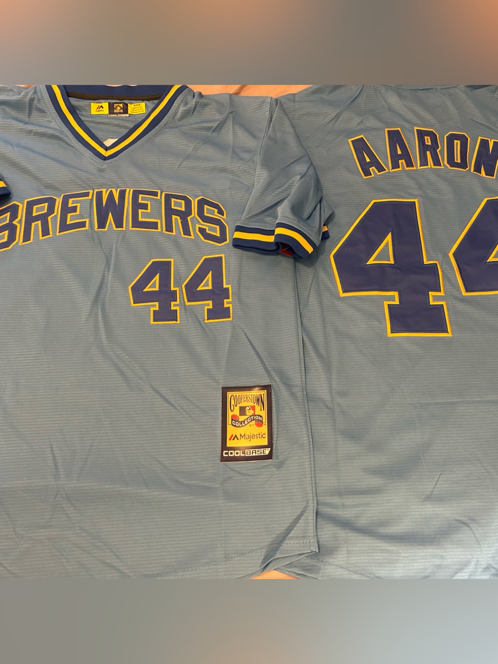 Majestic Cooperstown MILWAUKEE BREWERS HANK AARON Men's JERSEY Sz M,L,XL,2X,3X